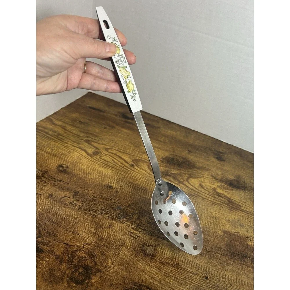Vintage Floral Handle Slotted Spoon & Spreader Set Stainless Steel USA Mushroom